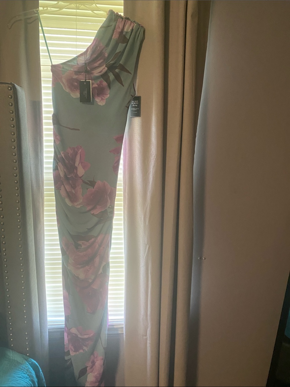 JLUXLABEL One-Shoulder Floral Maxi Dress in Mint and Pink